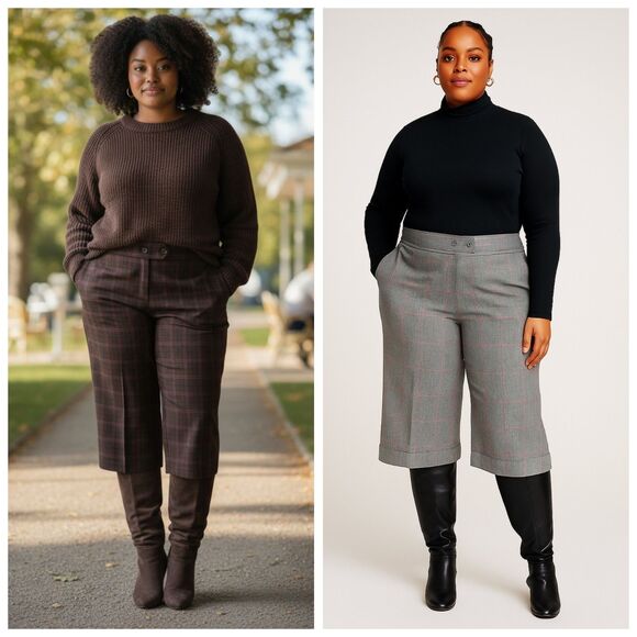 Lane Bryant Fall Capri Pant Bundle Womens Plus Size 20 Brown Gray Plaid Office - Picture 1 of 13
